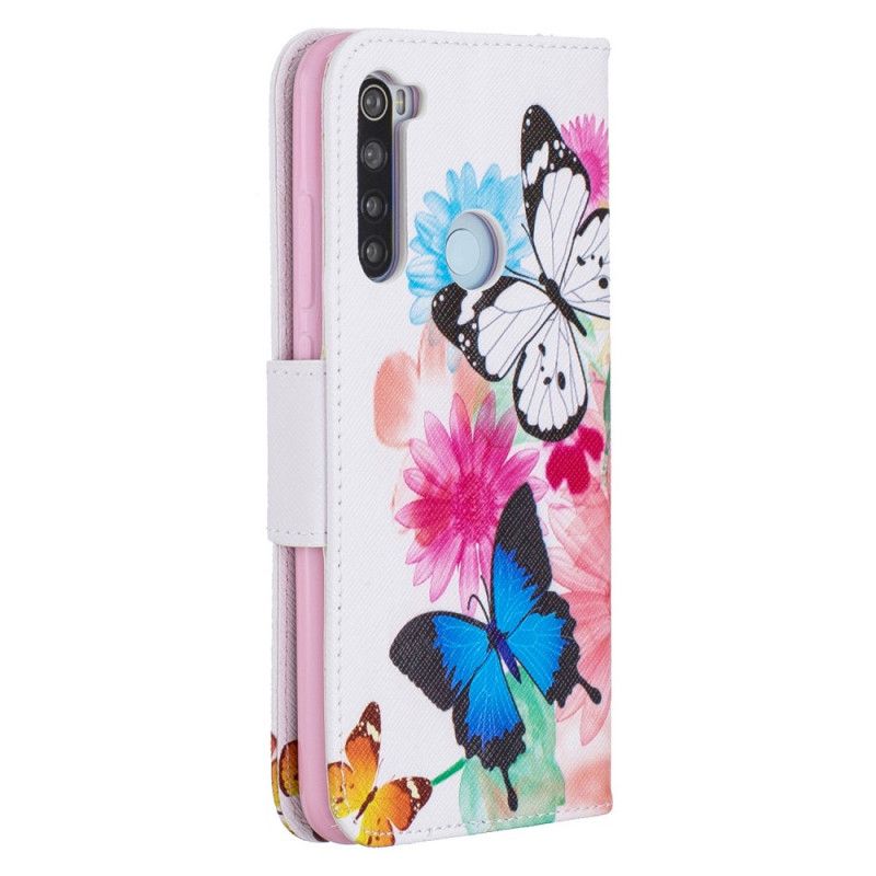 Fodral Xiaomi Redmi Note 8 Magenta Målade Fjärilar Och Blommor