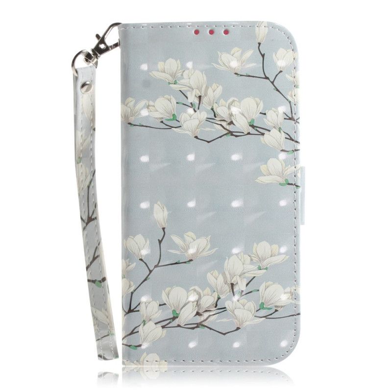 Läderfodral Xiaomi Redmi Note 8 Mobilskal Blommande Träd Med Rem