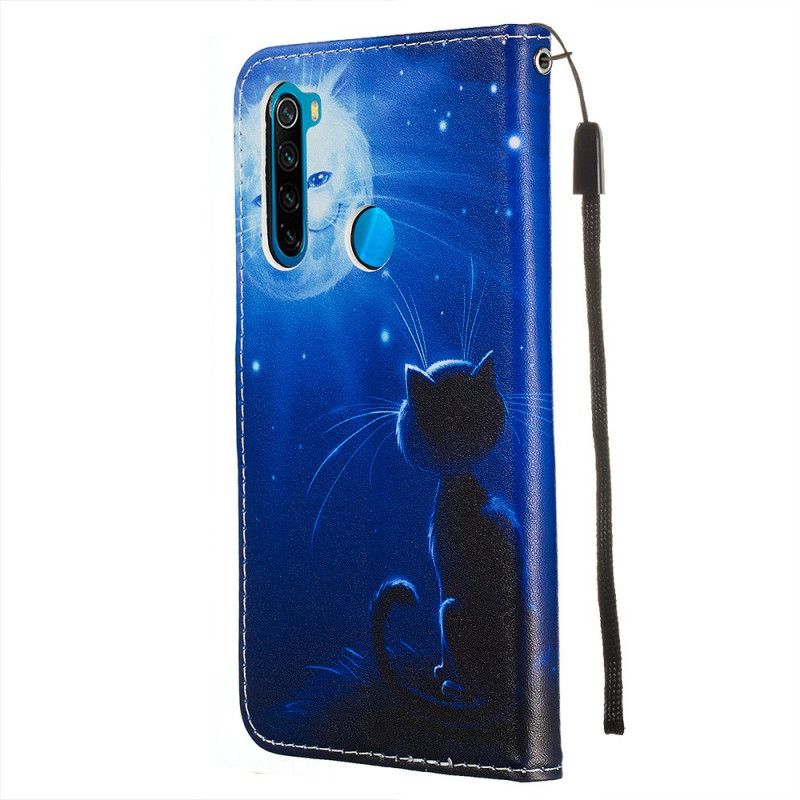 Läderfodral Xiaomi Redmi Note 8 Mobilskal Katt I Månsken Med Rem