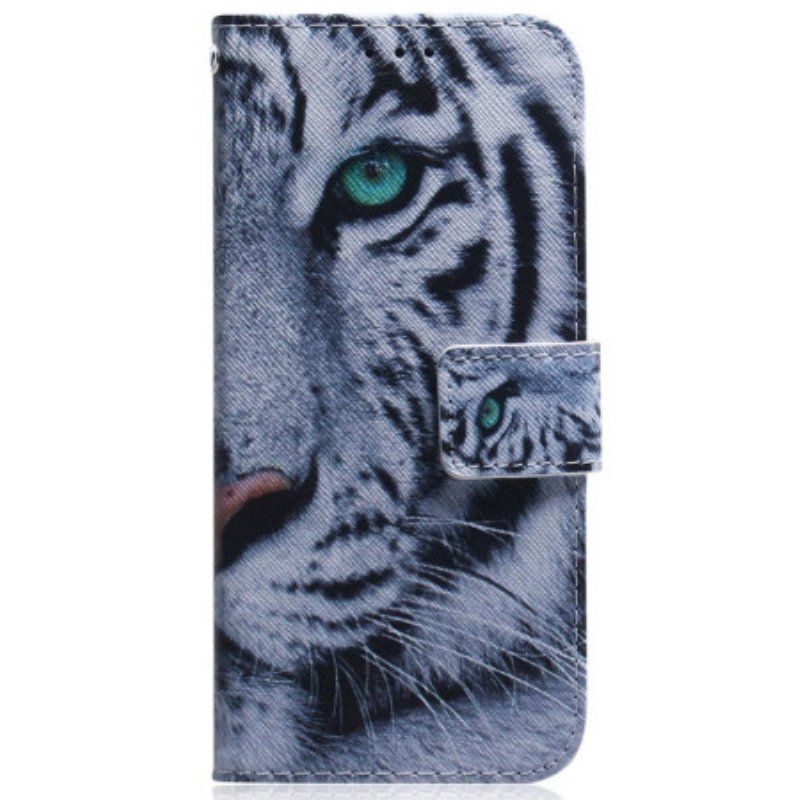 Folio-fodral Samsung Galaxy M13 Med Kedjar Strappy White Tiger