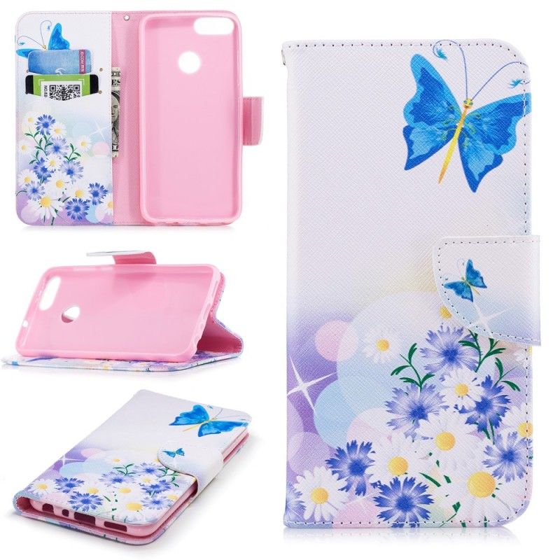 Fodral Huawei P Smart Målade Fjärilar Och Blommor