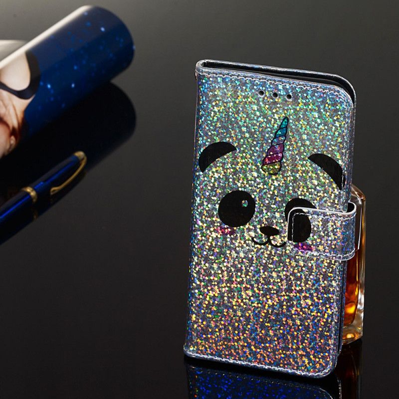 Fodral för Samsung Galaxy A10s Panda På Glitterbakgrund