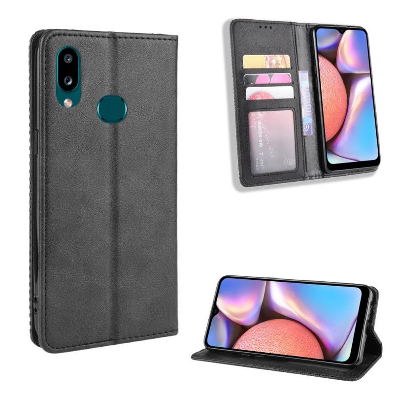 Folio-fodral Samsung Galaxy A10s Svart Stiliserad Vintage Lädereffekt