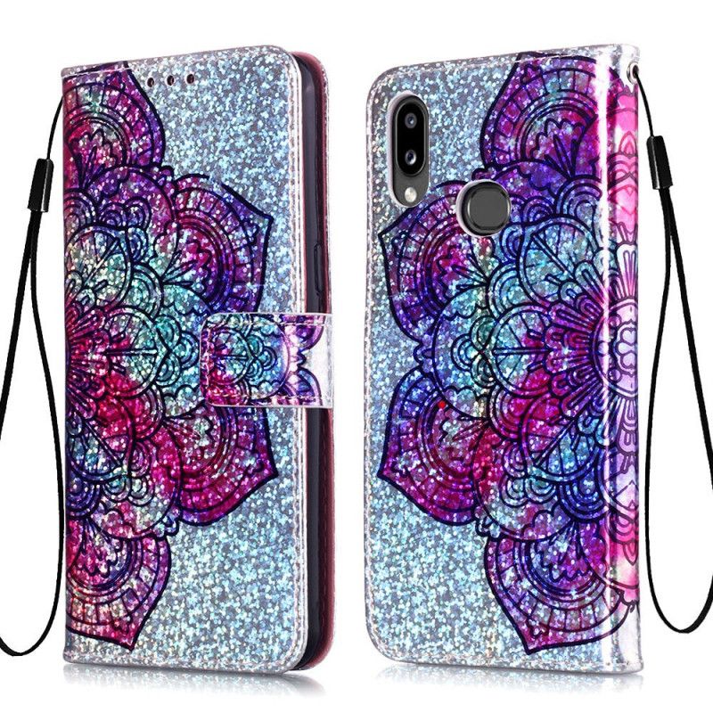 Läderfodral Samsung Galaxy A10s Mobilskal Mandala På Glitterbakgrund