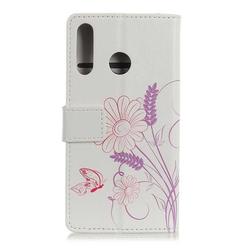 Läderfodral Huawei P40 Lite E / Y7p Mobilskal Rita Fjärilar Och Blommor