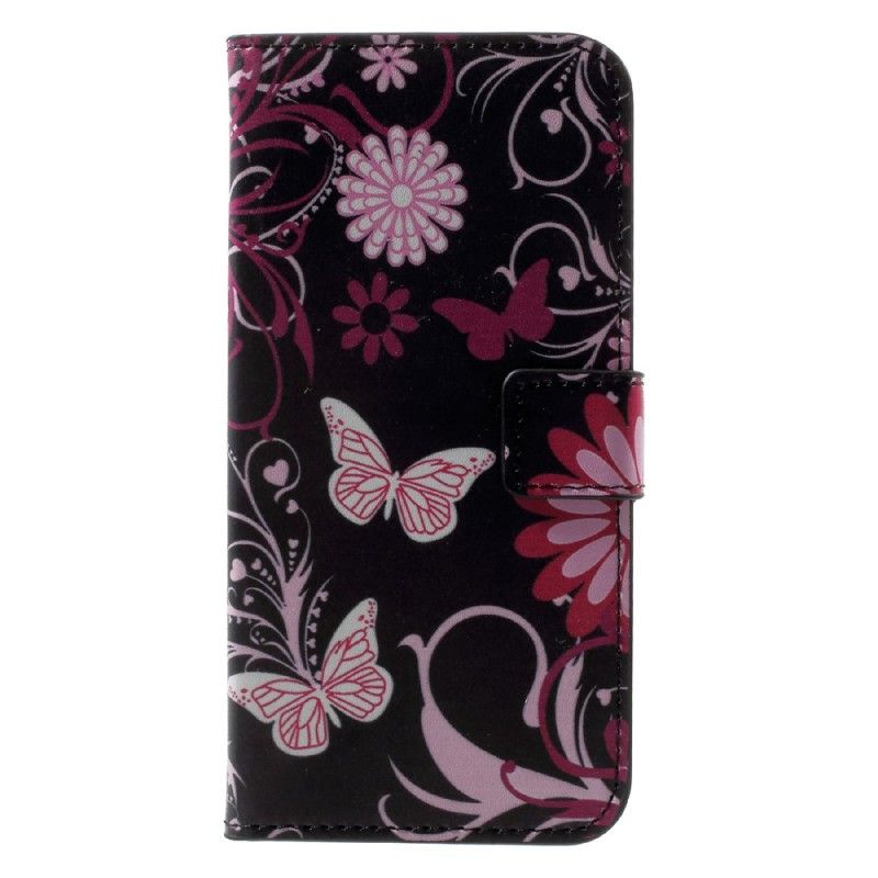 Fodral iPhone X Svart Fjärilar Och Blommor