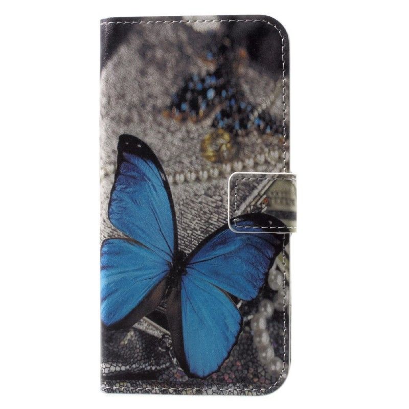 Läderfodral iPhone X Mobilskal Blå Fjäril
