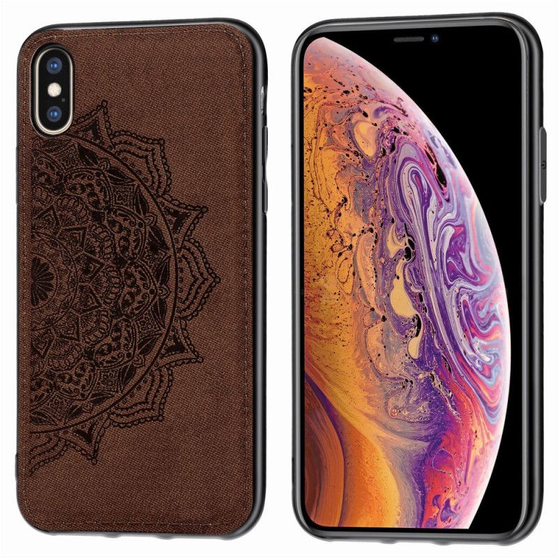 Skal för iPhone X Brun Tyg Och Mandala Konsistens