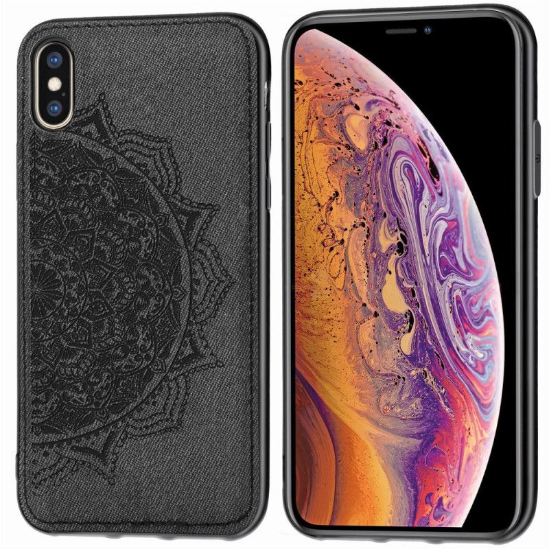 Skal för iPhone X Brun Tyg Och Mandala Konsistens