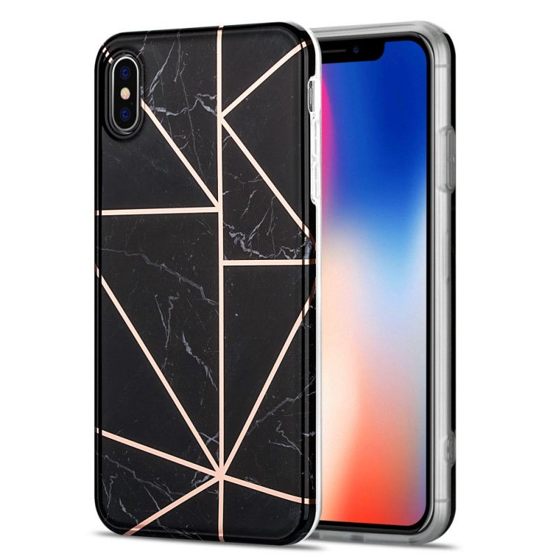 Skal för iPhone X Svart Flashig Geometrisk Marmor