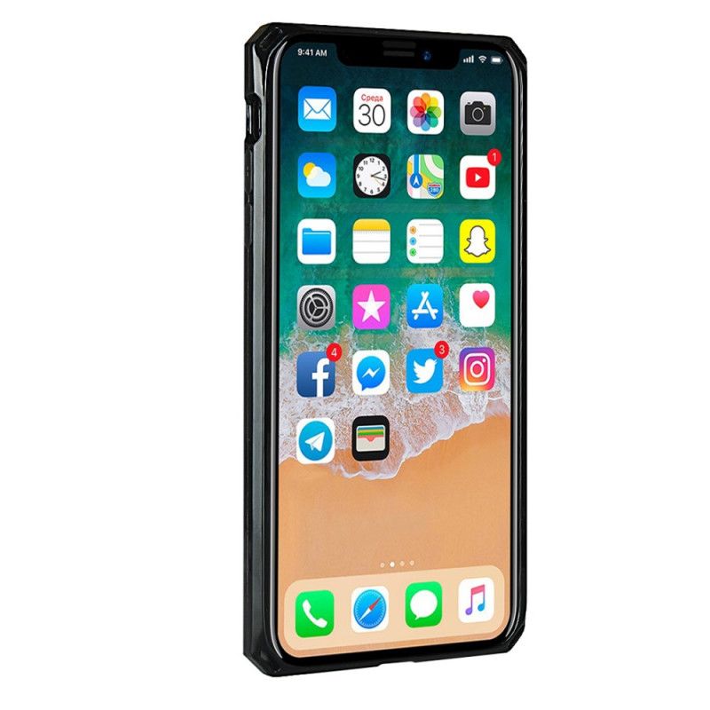 Skal för iPhone X Svart Korthållare I Äkta Läder Och Snodd