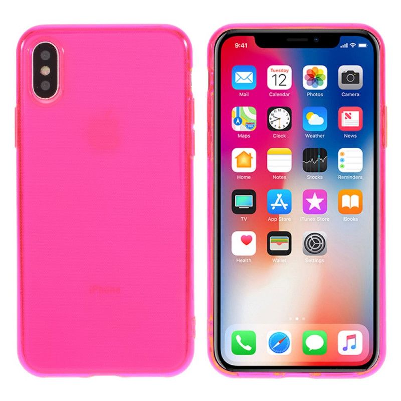 Skal iPhone X Magenta Färgad Transparent Silikon