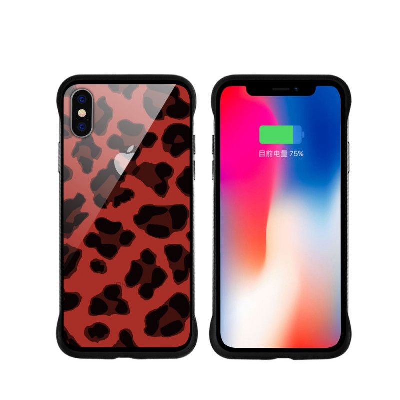 Skal iPhone X Röd Nxe Leopardfläckar