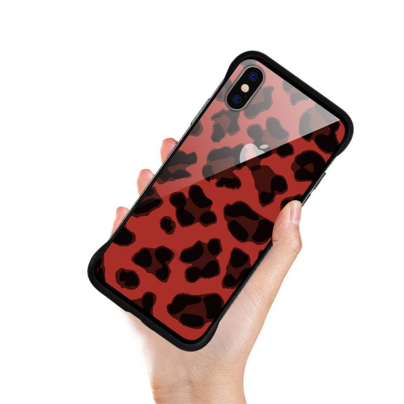 Skal iPhone X Röd Nxe Leopardfläckar