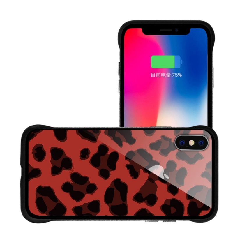 Skal iPhone X Röd Nxe Leopardfläckar