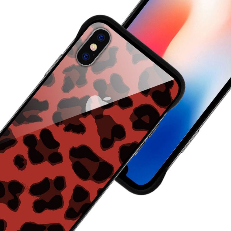 Skal iPhone X Röd Nxe Leopardfläckar