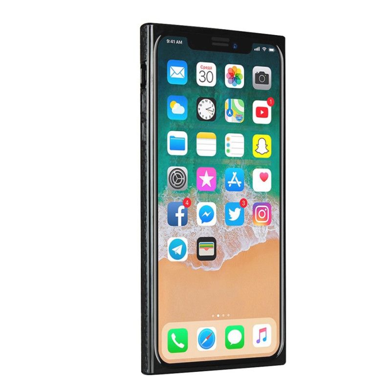 Skal iPhone X Svart Äkta Litchiläder Med Rem