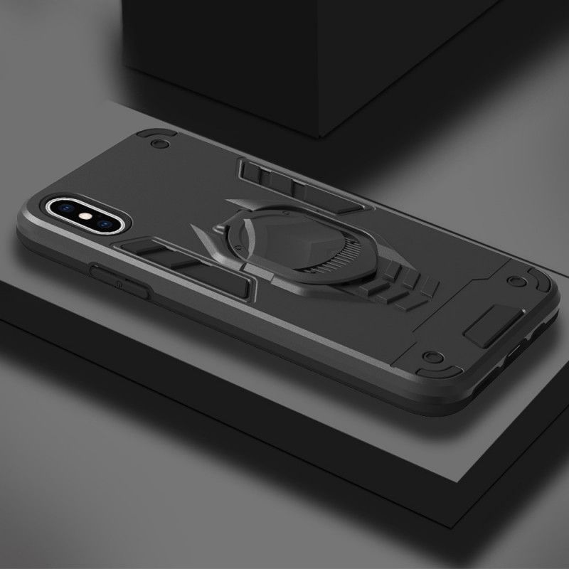 Skal iPhone X Svart Mobilskal Avtagbar Pansar Med Ringhållare