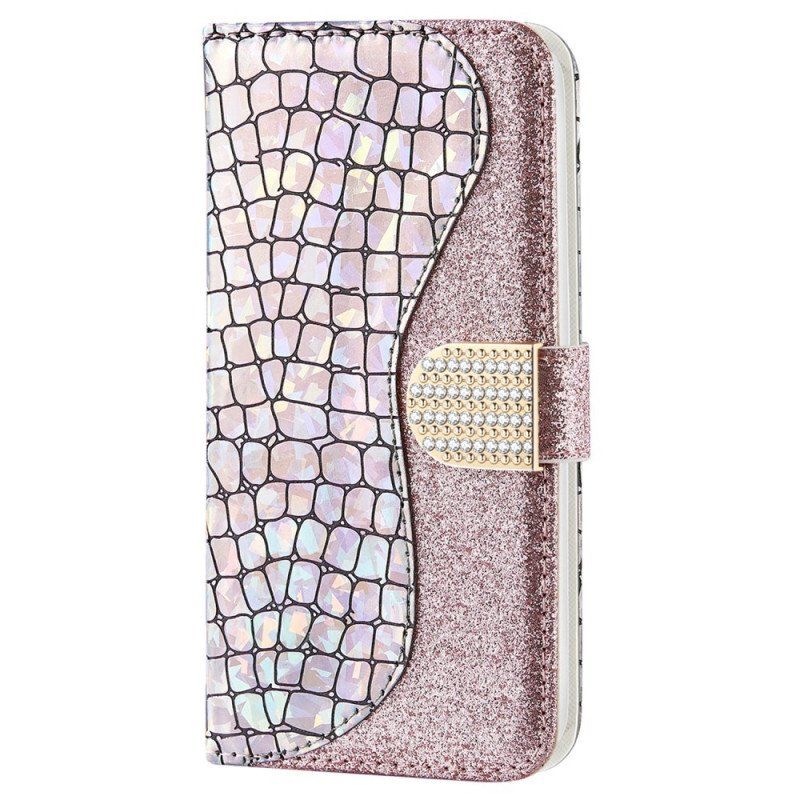 Folio-fodral Samsung Galaxy S22 Plus 5G Krokodil Diamanter