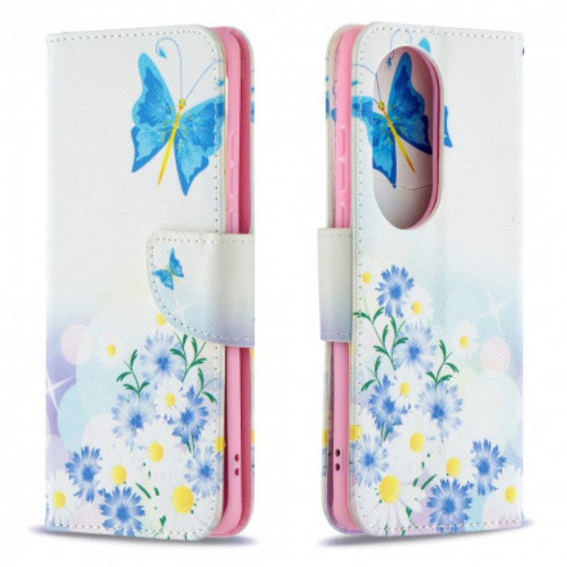 Fodral För Huawei P50 Pro Målade Fjärilar Och Blommor