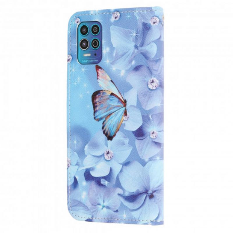 Läderfodral Moto G100 Telefonfodral Diamond Strappy Butterflies