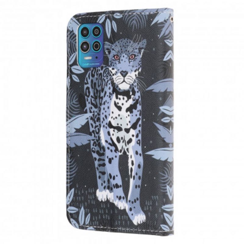 Läderfodral Moto G100 Telefonfodral Leopard Strappy