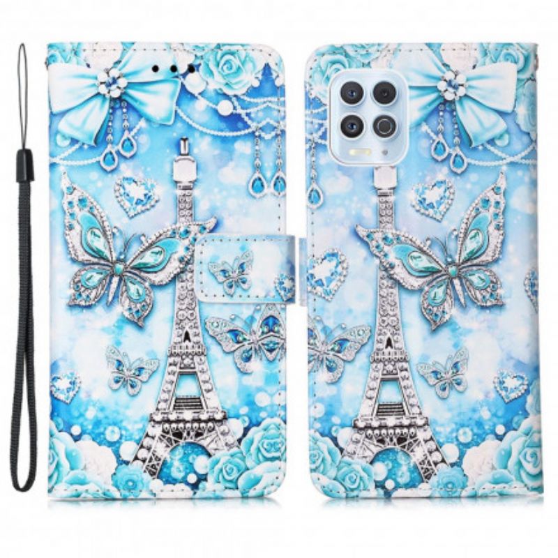 Läderskal Fodral Moto G100 Eiffeltornet Butterflies Strap