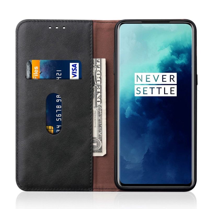 Folio-fodral OnePlus 7T Pro Svart Sydd Lädereffekt