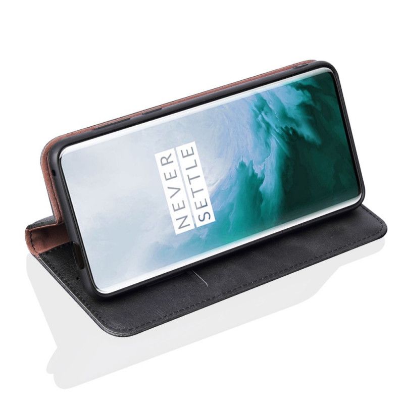 Folio-fodral OnePlus 7T Pro Svart Sydd Lädereffekt