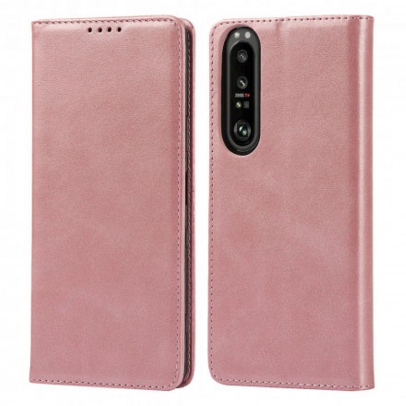 Folio-fodral Sony Xperia 1 Iii Telefonfodral Klassiskt Äkta Läder