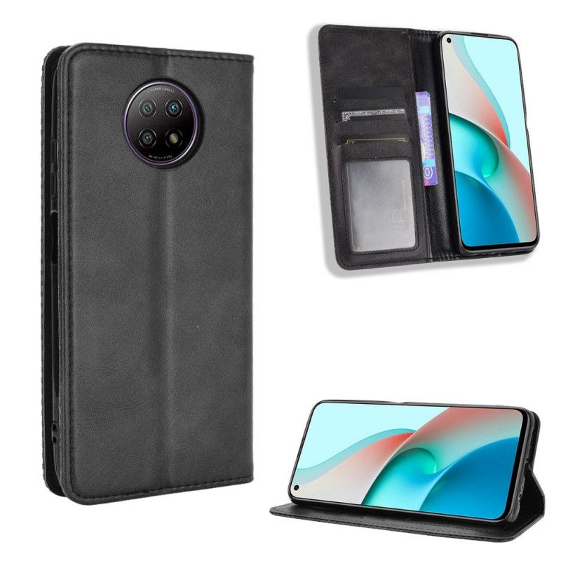 Folio-fodral Xiaomi Redmi Note 9 5G / Note 9T 5G Svart Stiliserad Lädereffekt