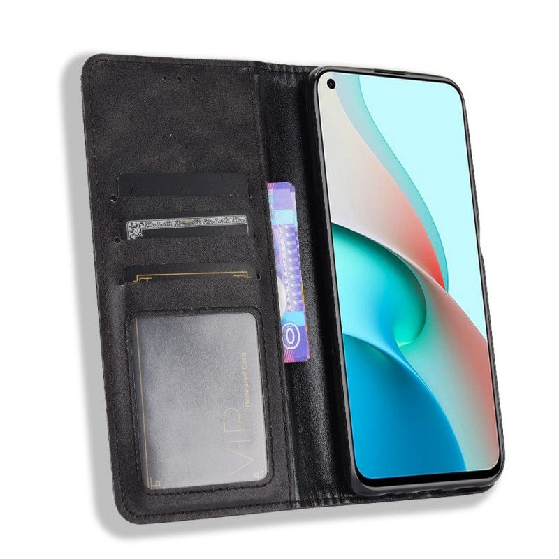 Folio-fodral Xiaomi Redmi Note 9 5G / Note 9T 5G Svart Stiliserad Lädereffekt