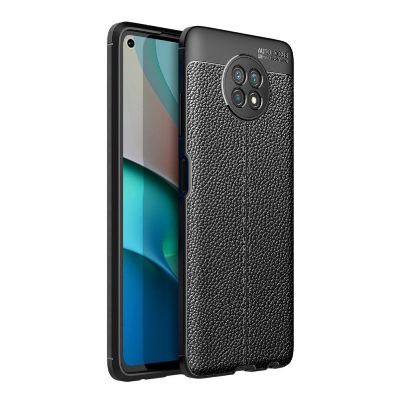 Skal Xiaomi Redmi Note 9 5G / Note 9T 5G Svart Lychéläder Med Dubbla Linjer