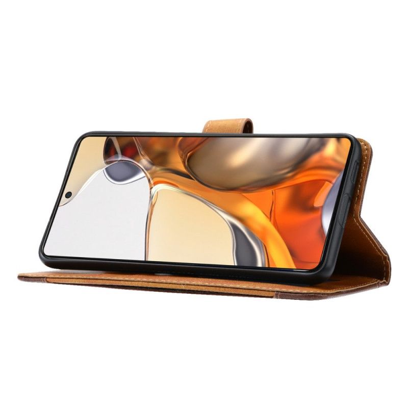 Fodral För Xiaomi Mi 11t / 11t Pro Lädereffekt Främre Korthållare Och Rem