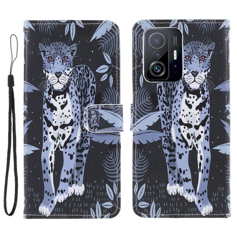 Läderfodral Xiaomi Mi 11t / 11t Pro Telefonfodral Leopard Strappy