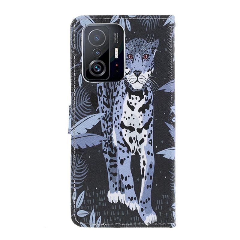 Läderfodral Xiaomi Mi 11t / 11t Pro Telefonfodral Leopard Strappy