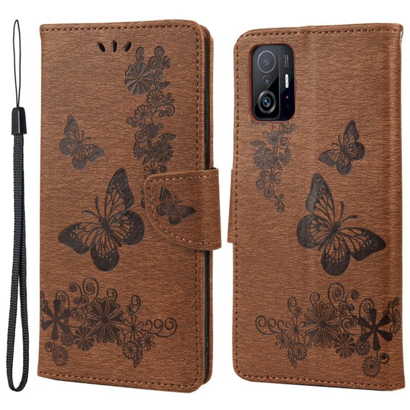 Läderfodral Xiaomi Mi 11t / 11t Pro Telefonfodral Splendid Strap Butterflies