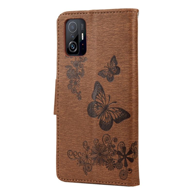 Läderfodral Xiaomi Mi 11t / 11t Pro Telefonfodral Splendid Strap Butterflies