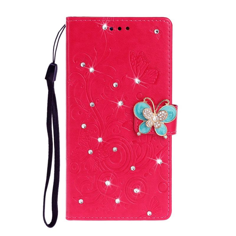 Läderfodral Xiaomi Mi Note 10 / 10 Pro Magenta Mobilskal Fjäril Charm