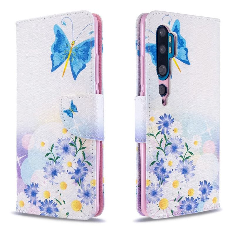 Läderfodral Xiaomi Mi Note 10 / 10 Pro Rosa Mobilskal Målade Fjärilar Och Blommor