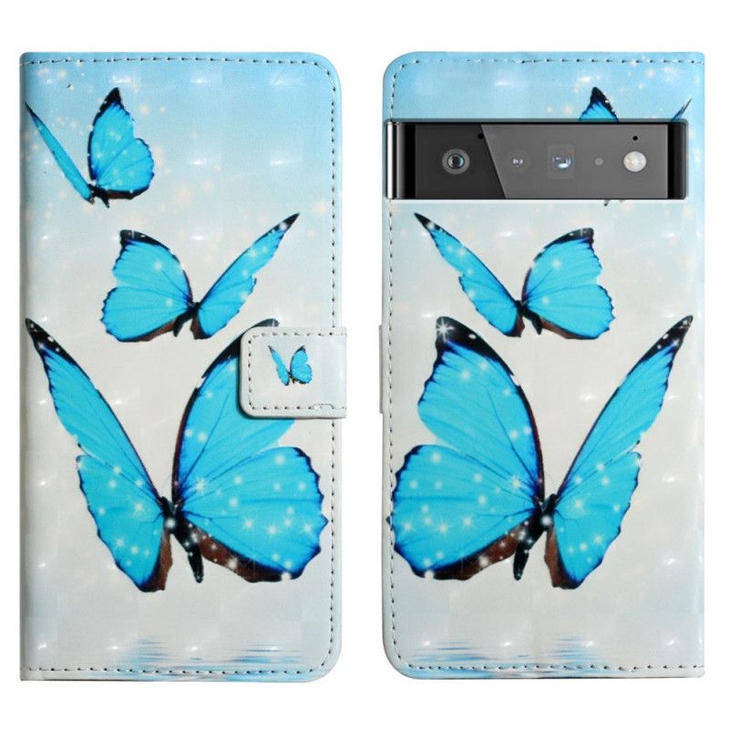 Fodral Google Pixel 6 Flying Blue Butterflies