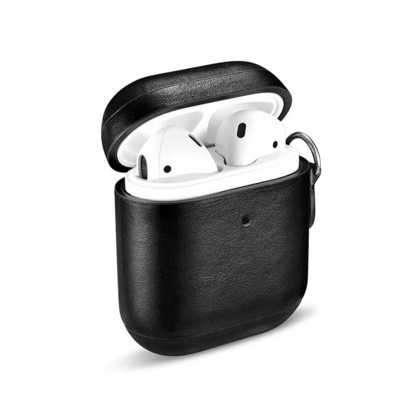 Skal för AirPods Svart Äkta Läder Med Icarer-Rem