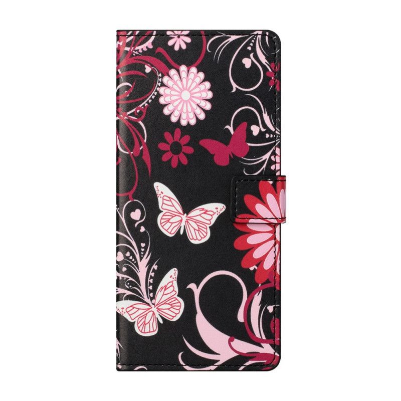 Fodral Xiaomi Mi 10T Lite 5G / Redmi Note 9 Pro 5G Svart Fjärilar Och Blommor