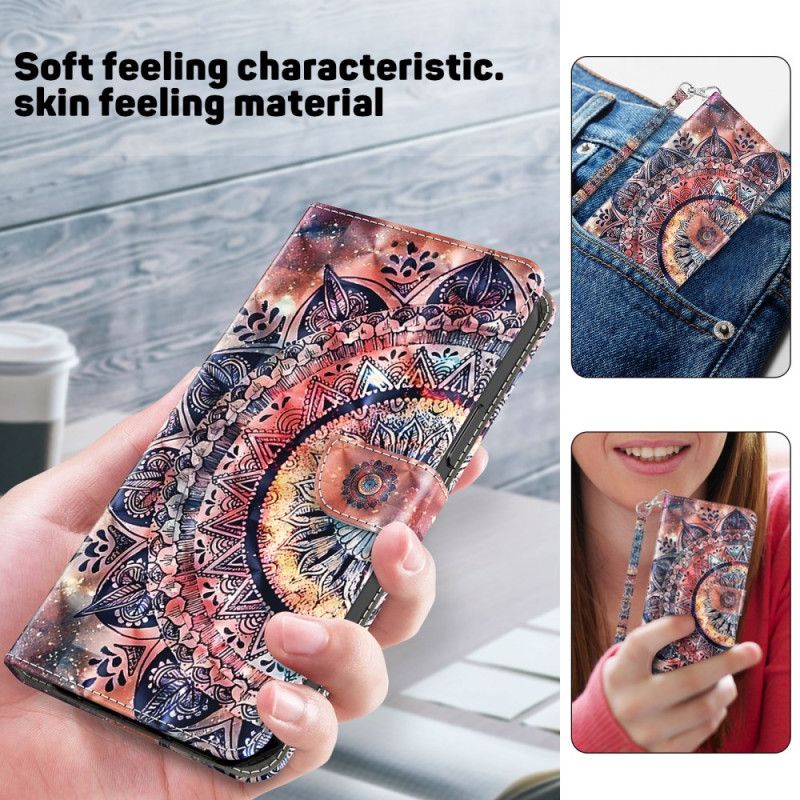 Läderfodral Samsung Galaxy A15 Telefonfodral Färgglad Mandala Med Rem