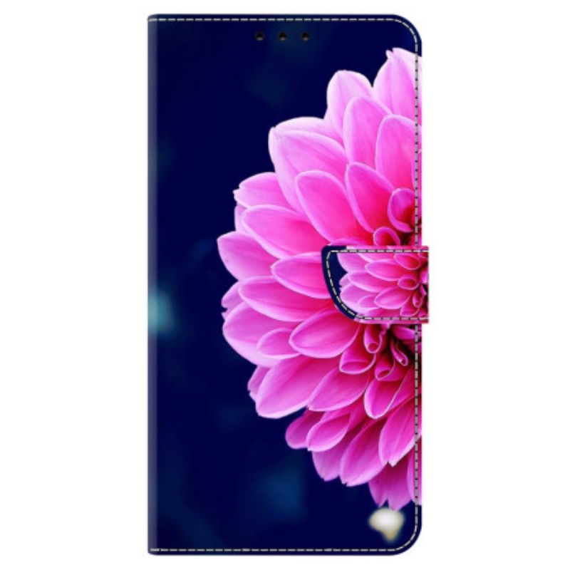 Läderfodral Samsung Galaxy A15 Telefonfodral Rosa Blommor På Blå Bakgrund