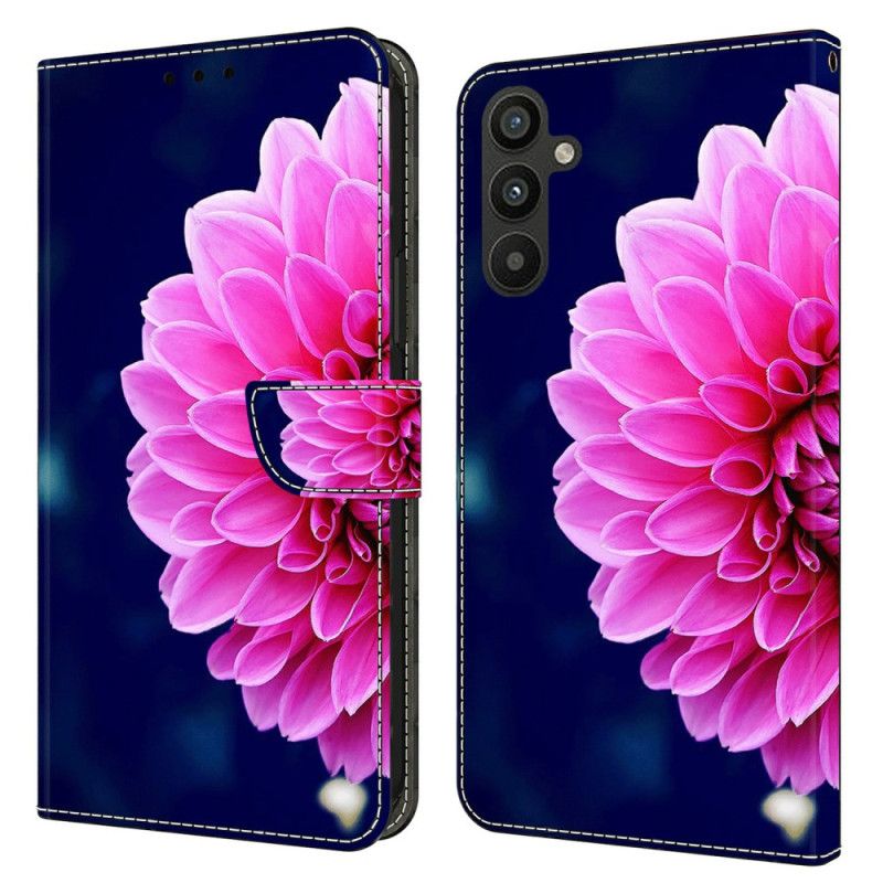 Läderfodral Samsung Galaxy A15 Telefonfodral Rosa Blommor På Blå Bakgrund