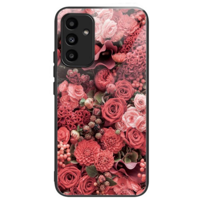 Skal Samsung Galaxy A15 Telefonfodral Röda Och Rosa Blommor I Härdat Glas