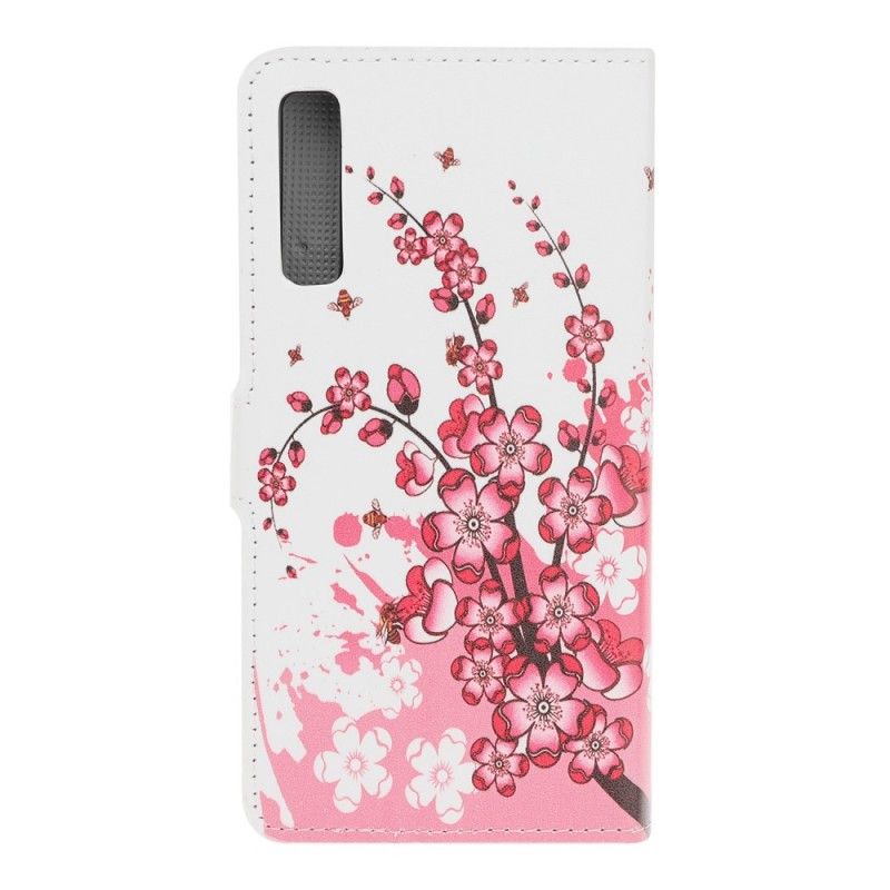 Fodral Samsung Galaxy A70 Magenta Tropiska Blommor