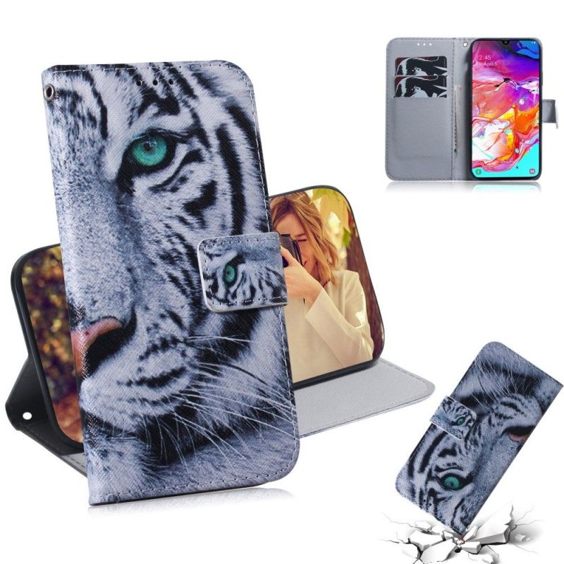 Läderfodral Samsung Galaxy A70 Mobilskal Tiger Ansikte