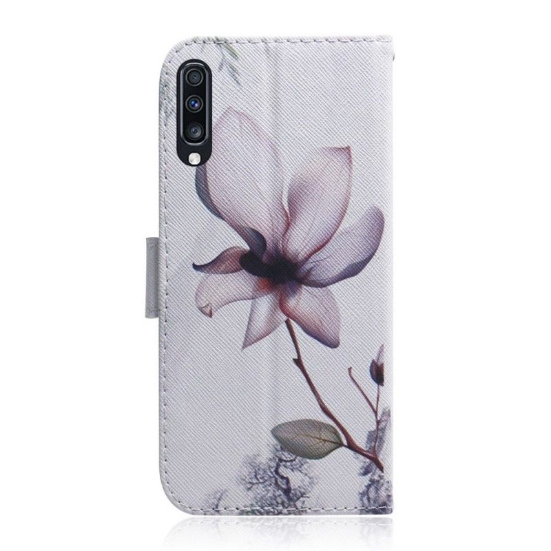 Läderskal Samsung Galaxy A70 Gammal Rosblomma